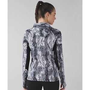 Lululemon Runbeam Hoodie Texture Twist White Black W3A86S Ponytail Hole Size 12